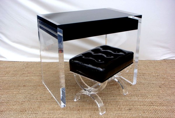 Acrylic Lucite writing desk and boutique ottoman