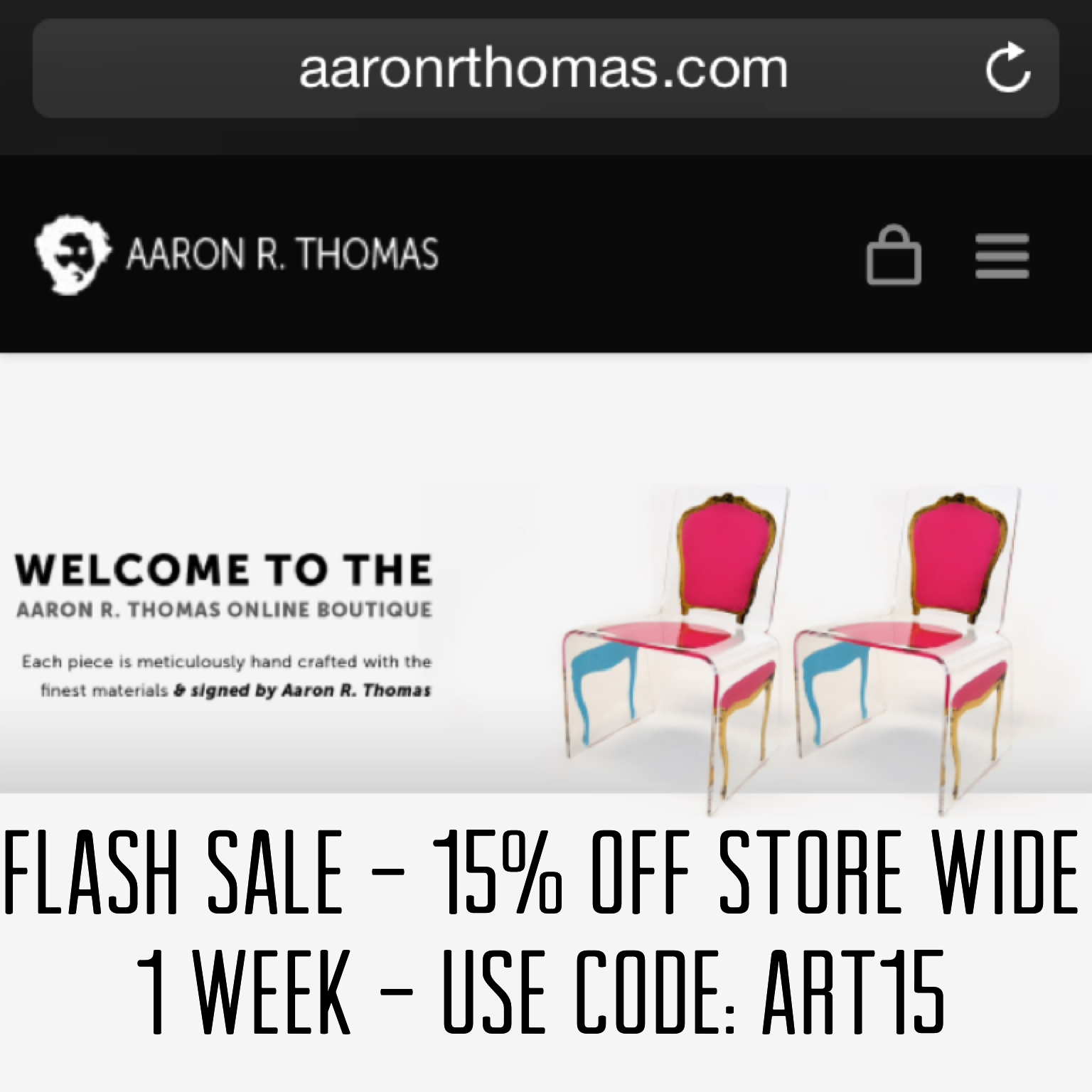 FLASH SALE – 15% OFF STORE WIDE FOR ONE-WEEK ONLY