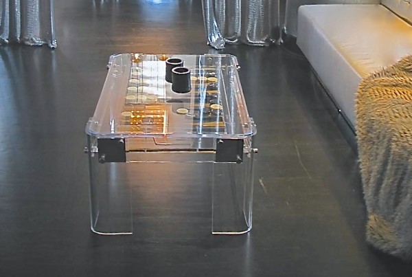 Custom acrylic Backgammon table for the Thompson Beverly Hills Hotel Penthouse suite