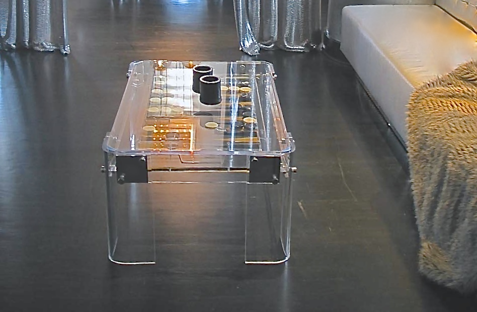 Custom acrylic Backgammon table for the Thompson Beverly Hills Hotel Penthouse suite
