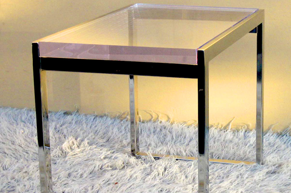 Stainless steel and acrylic side table